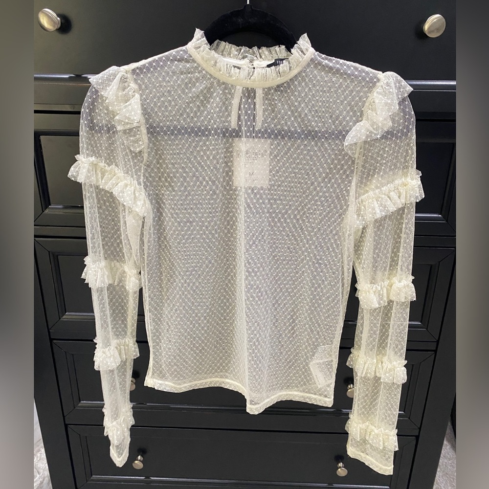 White Sheer Long Sleeve Shirt with high neck